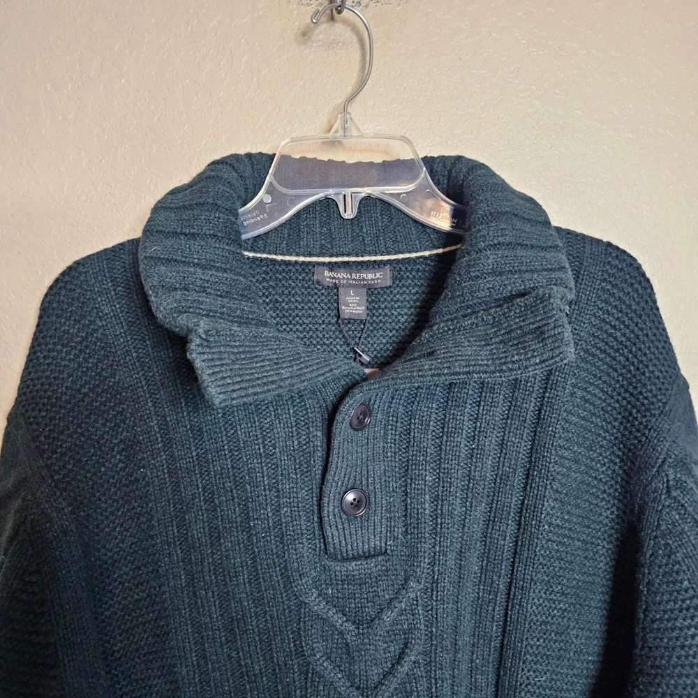 NWT Banana Republic Mens Green Italian Merino Wool Cable Knit Sweater Large